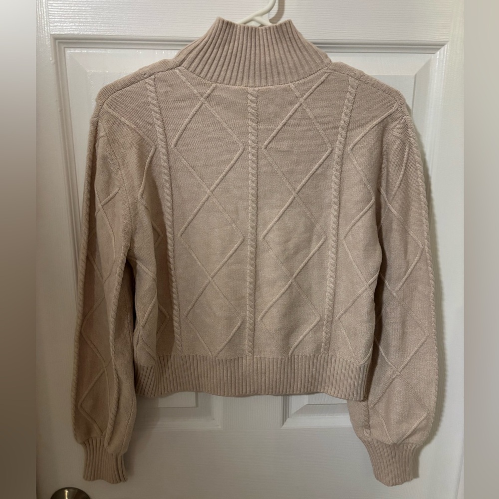 Twik Beige Cable Knit Mock Neck Turtleneck Sweater - Picture 2 of 5